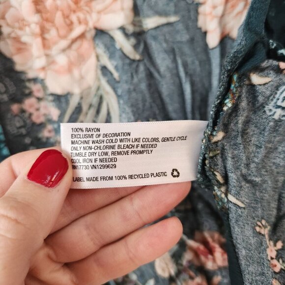 Knox Rose Green Pink Floral Open Front Kimono Cardigan Lightweight Boho XS/S - Picture 5 of 6